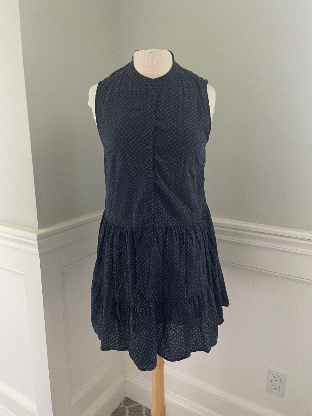 APIECE APART NAVY POLKA DOT TIERED MINI DRESS SIZE S!